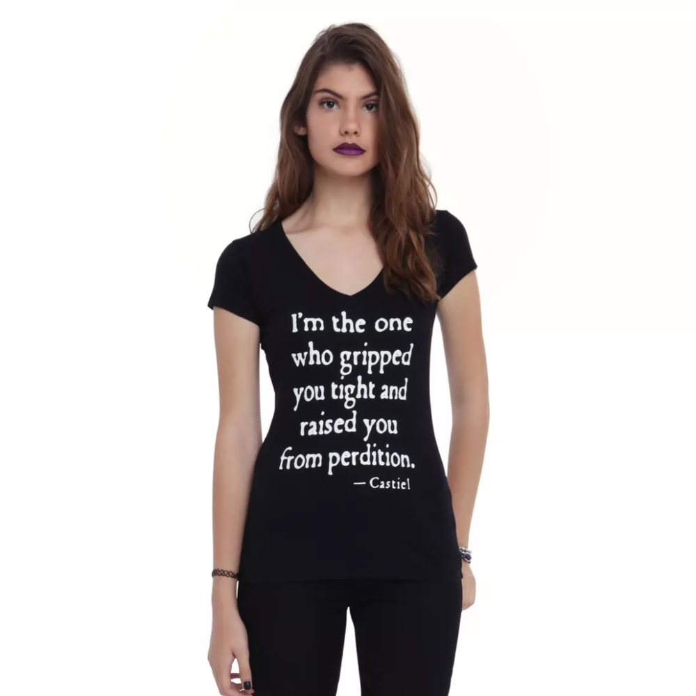 Supernatural Join The Hunt Jr. XL Castiel Quote Black Fitted Short Sleeve Tee
